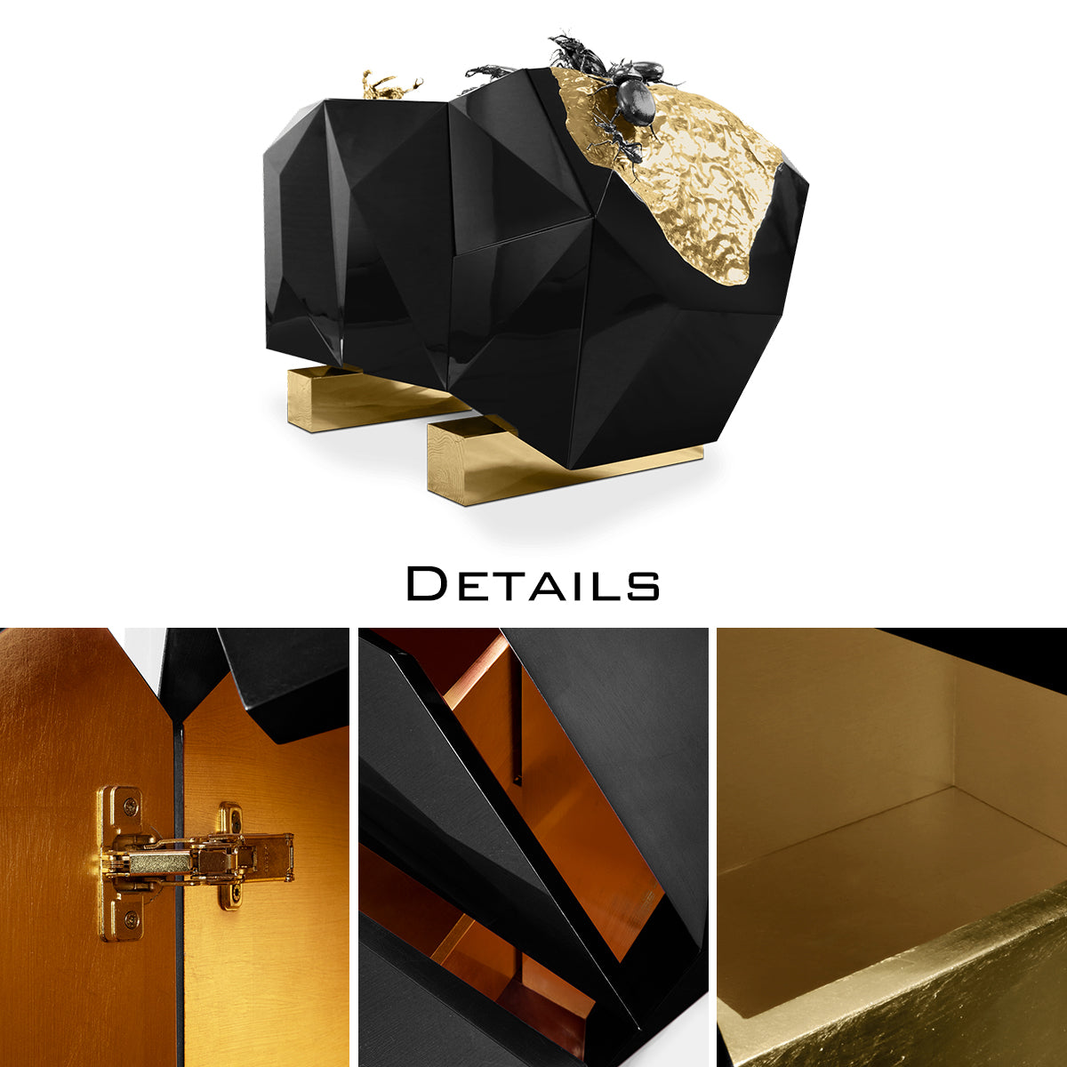 Luxury Diamond-Inspired Sideboard Buffet Cabinet with Black Gold Finish