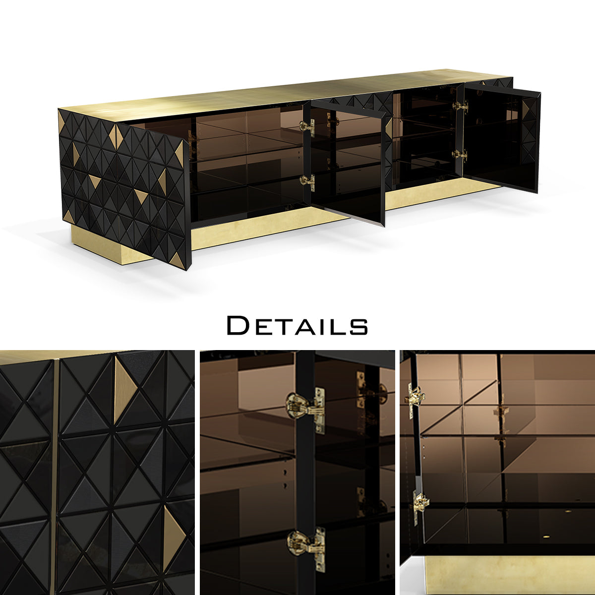 Luxury Walnut Media Console with Pixel-Inspired Design & Hidden Storage