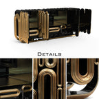 Luxury Gold Sideboard Buffet Cabinet with Sculptural Metal Design & Hidden Storage