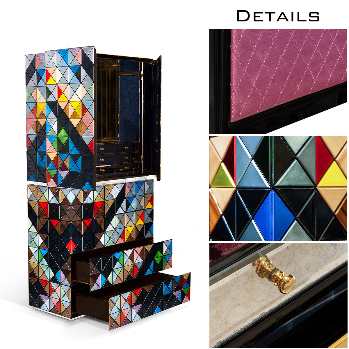 Luxury Walnut Curio Cabinet with Pixel-Inspired Design & Hidden Storage