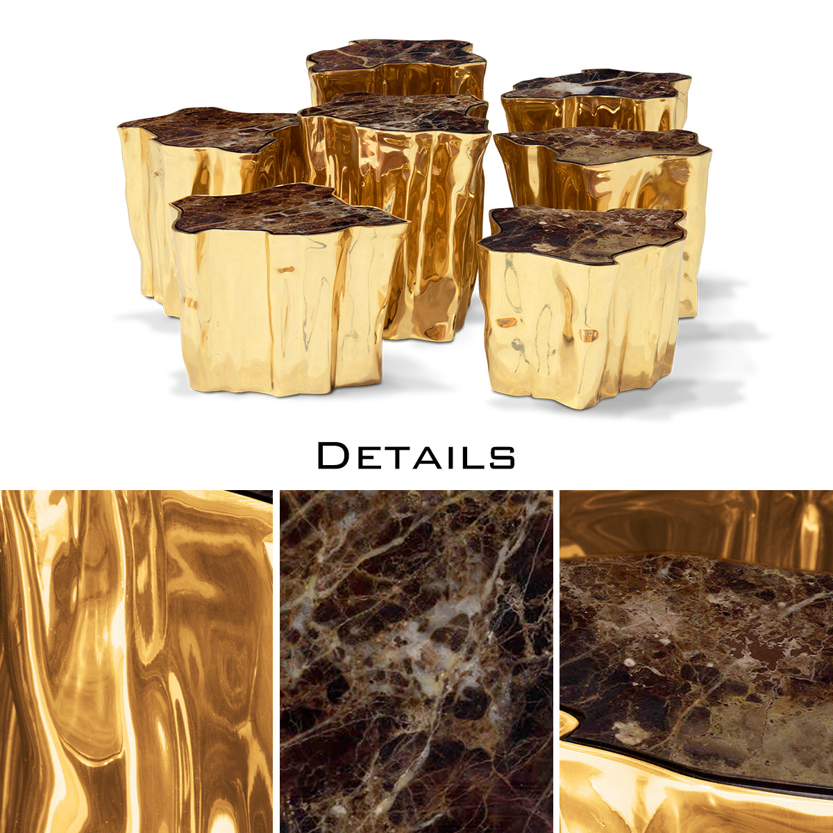 Luxury White Coffee Table with Sculptural Gold Base & Organic Modern Design