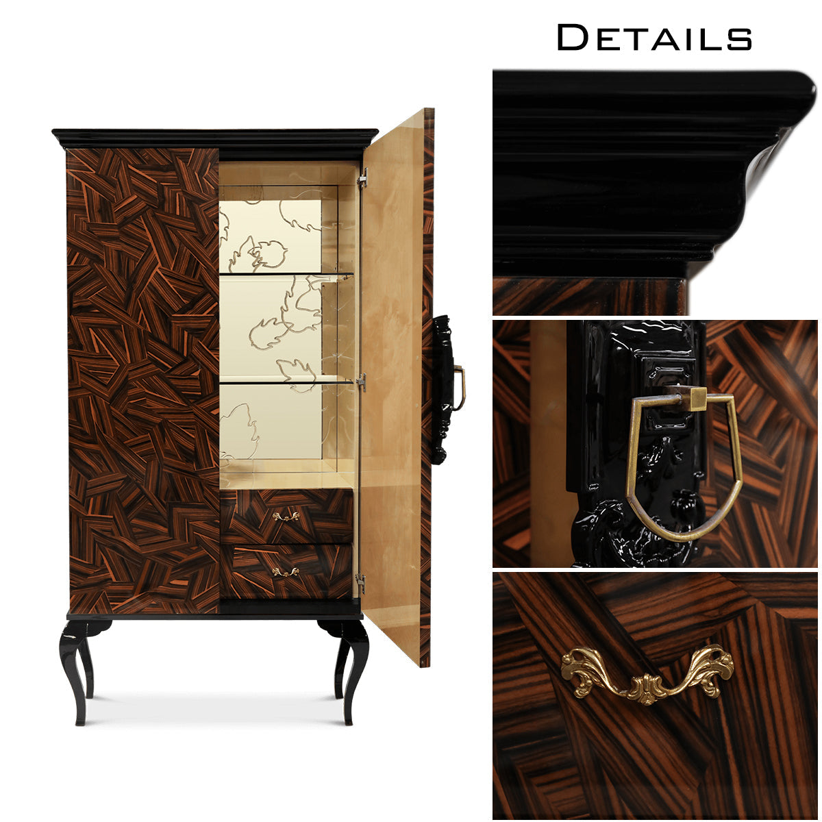 Luxury Sculptural Display Cabinet with Glass Shelves & Designer Storage