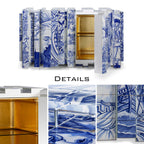 Luxury Hand-Painted Tile Sideboard Cabinet with Vintage Artwork & Hidden Storage