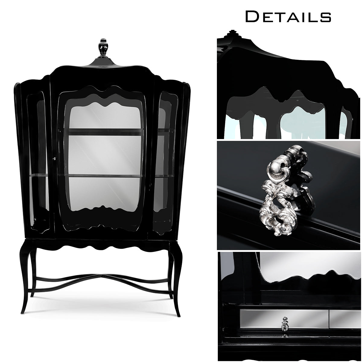 Luxury Curio Display Cabinet with Glass Panels, Mahogany Frame & Hidden Storage