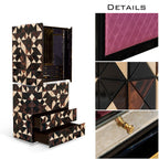 Luxury Walnut Curio Cabinet with Pixel-Inspired Design & Hidden Storage