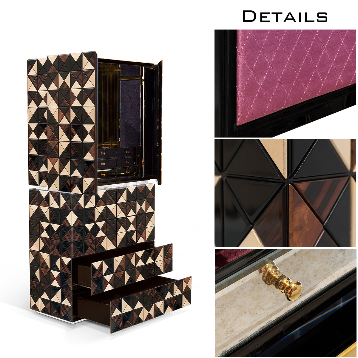 Luxury Walnut Curio Cabinet with Pixel-Inspired Design & Hidden Storage