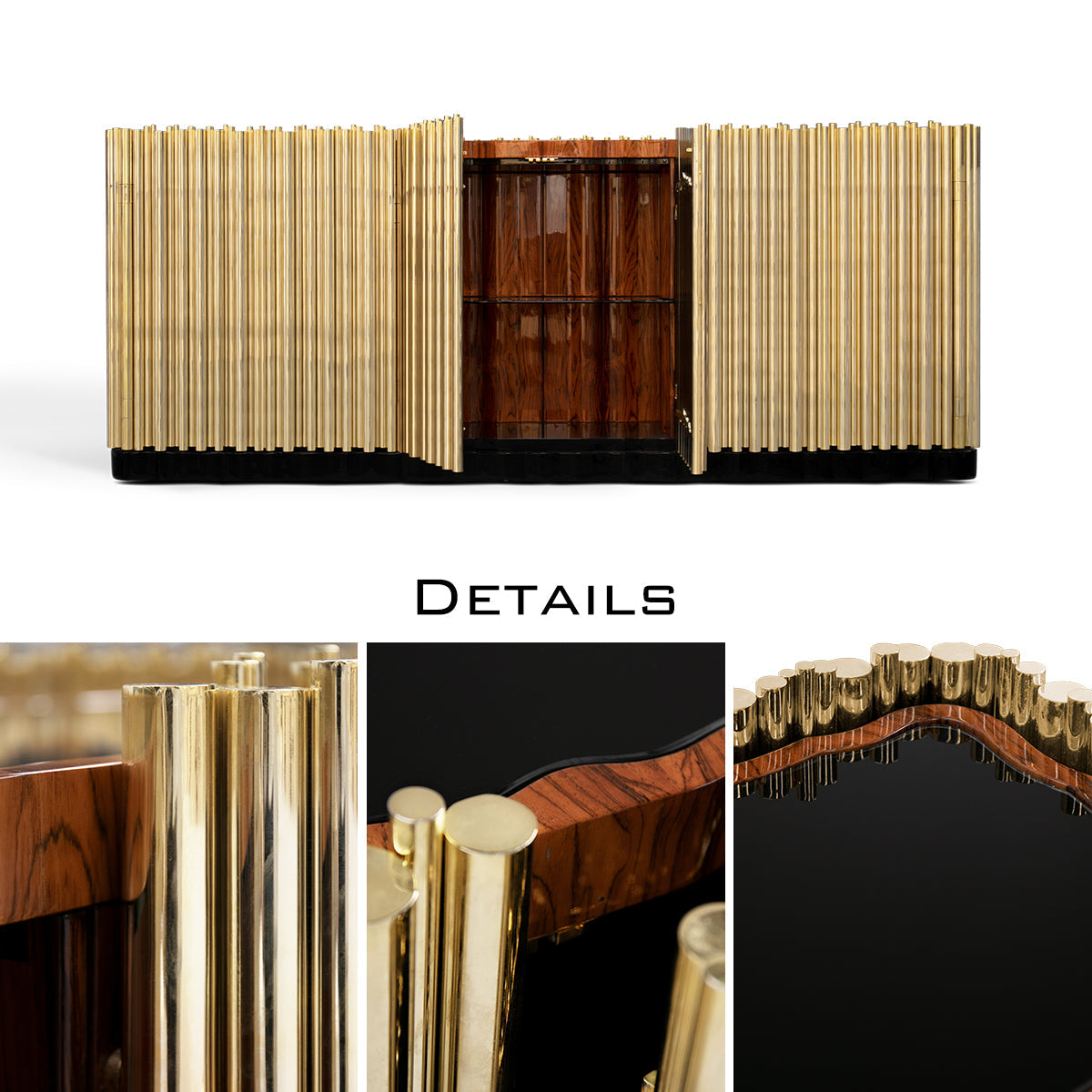 Luxury Brass Sideboard Cabinet with Sculptural Doors & Hidden Storage