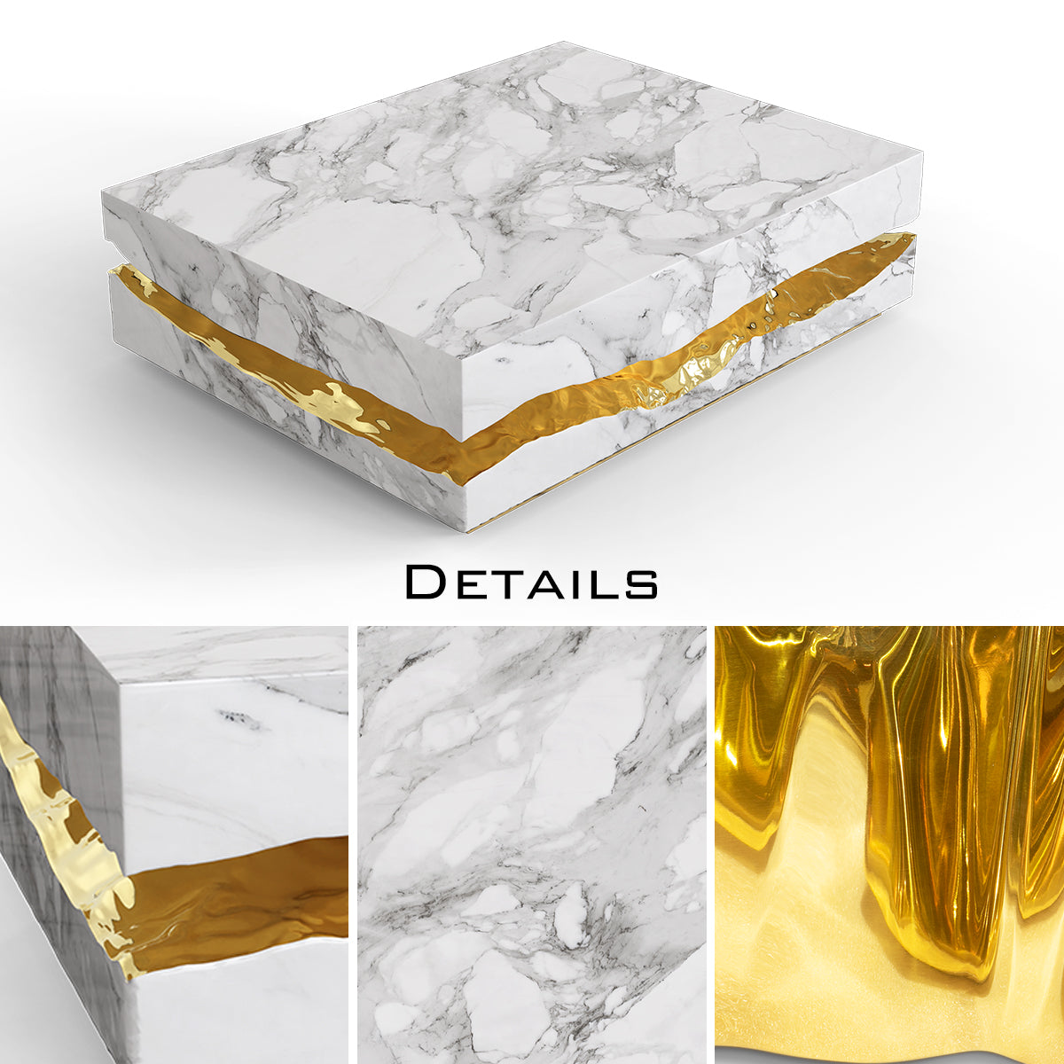 Luxury Carrara Marble Coffee Table with Sculptural Brass Frame & Organic Design