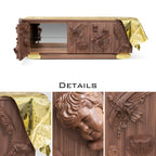 Luxury Black Sideboard Buffet Cabinet with Gold Leaf Details & Hidden Storage