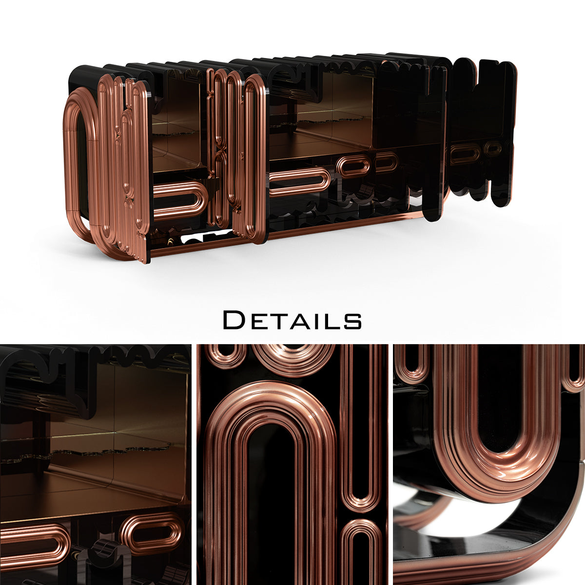 Luxury Gold Sideboard Buffet Cabinet with Sculptural Metal Design & Hidden Storage