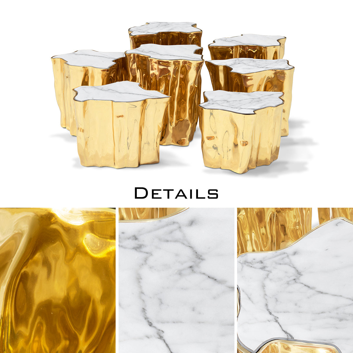 Luxury White Coffee Table with Sculptural Gold Base & Organic Modern Design