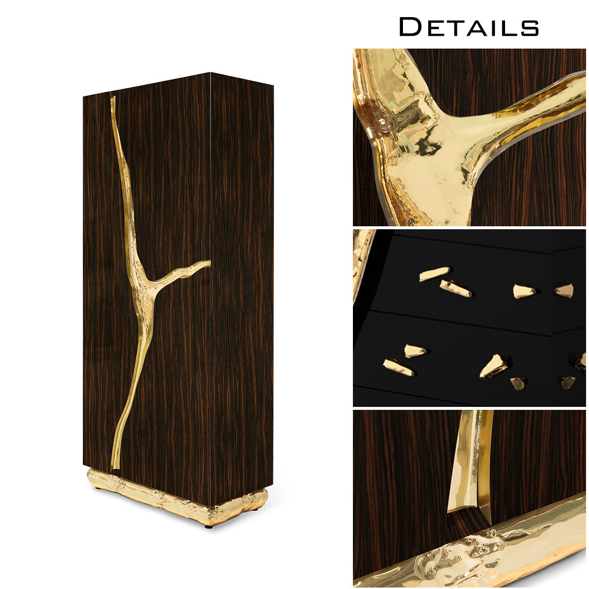 Luxury Walnut Display Cabinet with Sculptural Brass Accents & Hidden Storage
