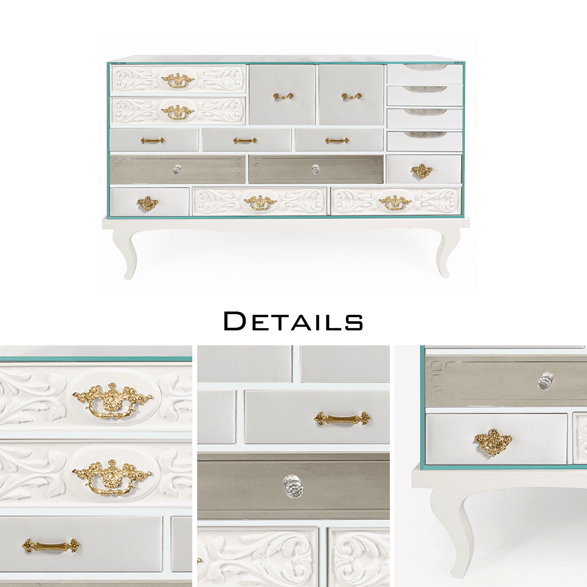 Luxury Patchwork Wood Sideboard Buffet Cabinet with Hidden Storage