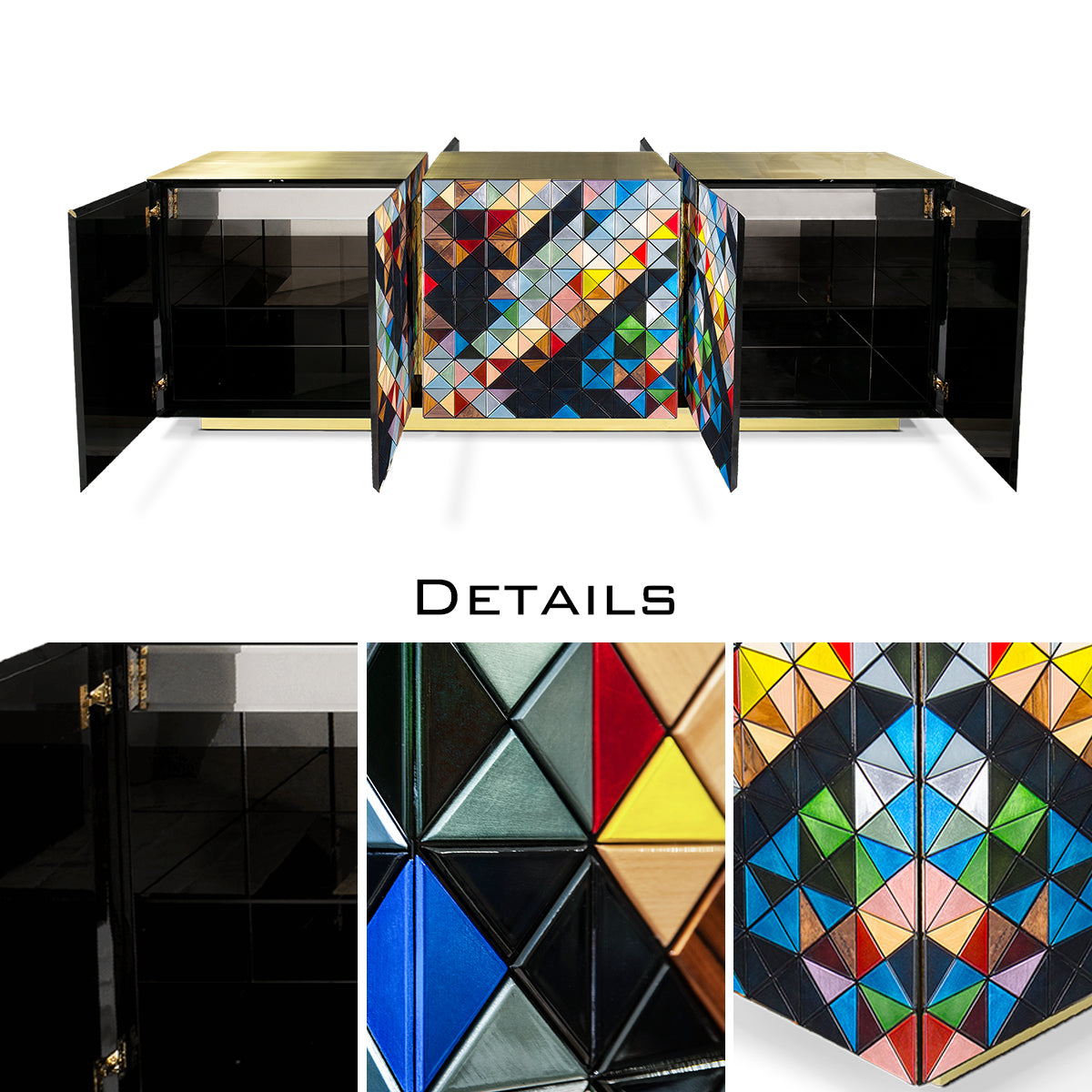Luxury Anodized Metal Sideboard Cabinet with Pixel-Inspired Design & Hidden Storage