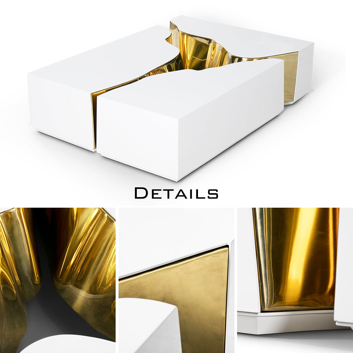 Luxury Coffee Table with Cracked Brass Sculptural Base & Smoked Glass Top