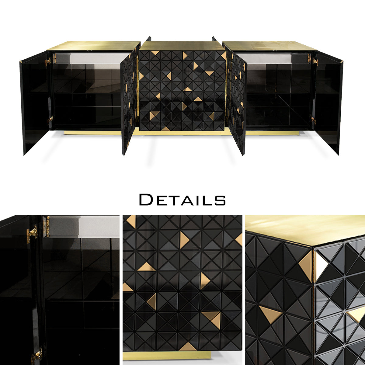 Luxury Anodized Metal Sideboard Cabinet with Pixel-Inspired Design & Hidden Storage