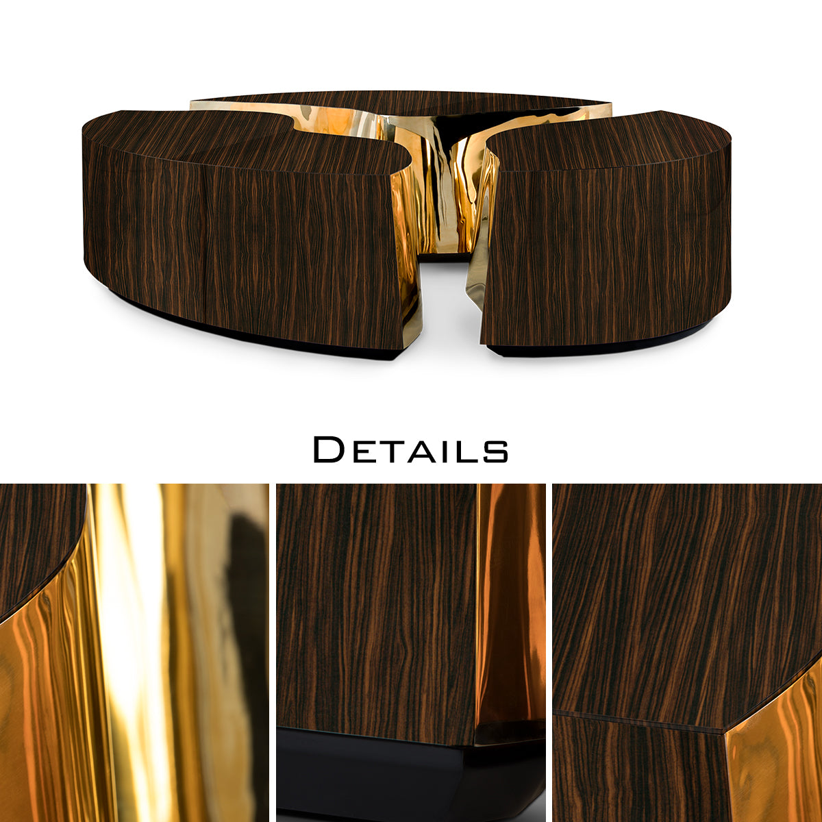 Luxury Oval Dining Table with Sculptural Brass Accents & High Gloss Finish