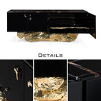 Luxury Gold Buffet Cabinet with Sculptural Metal Base & Hidden Storage