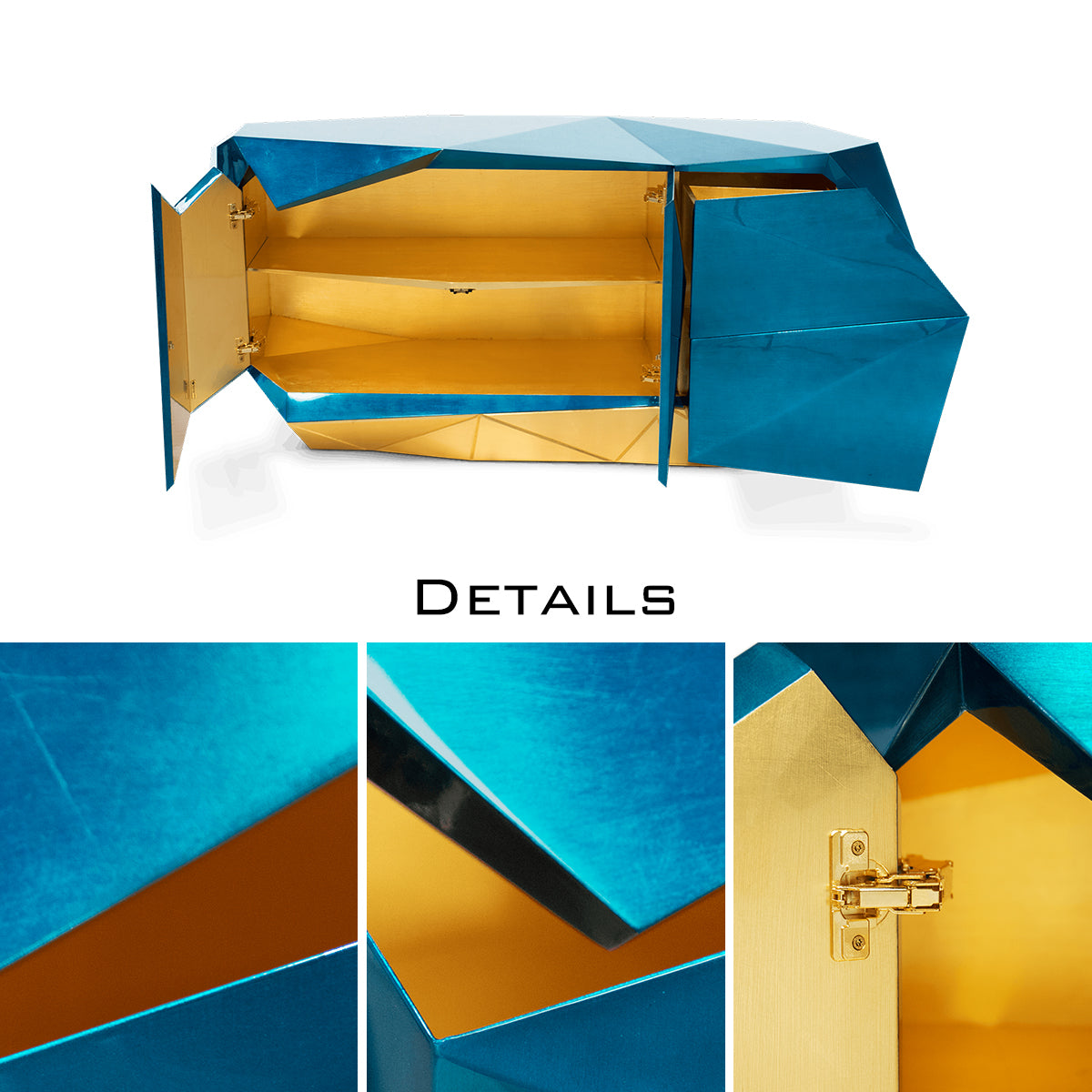 Luxury Emerald Green Sideboard Cabinet with Diamond-Inspired Faceted Design