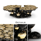 Luxury Sculptural Coffee Table with Gold Sphere Base & Black Glass Top
