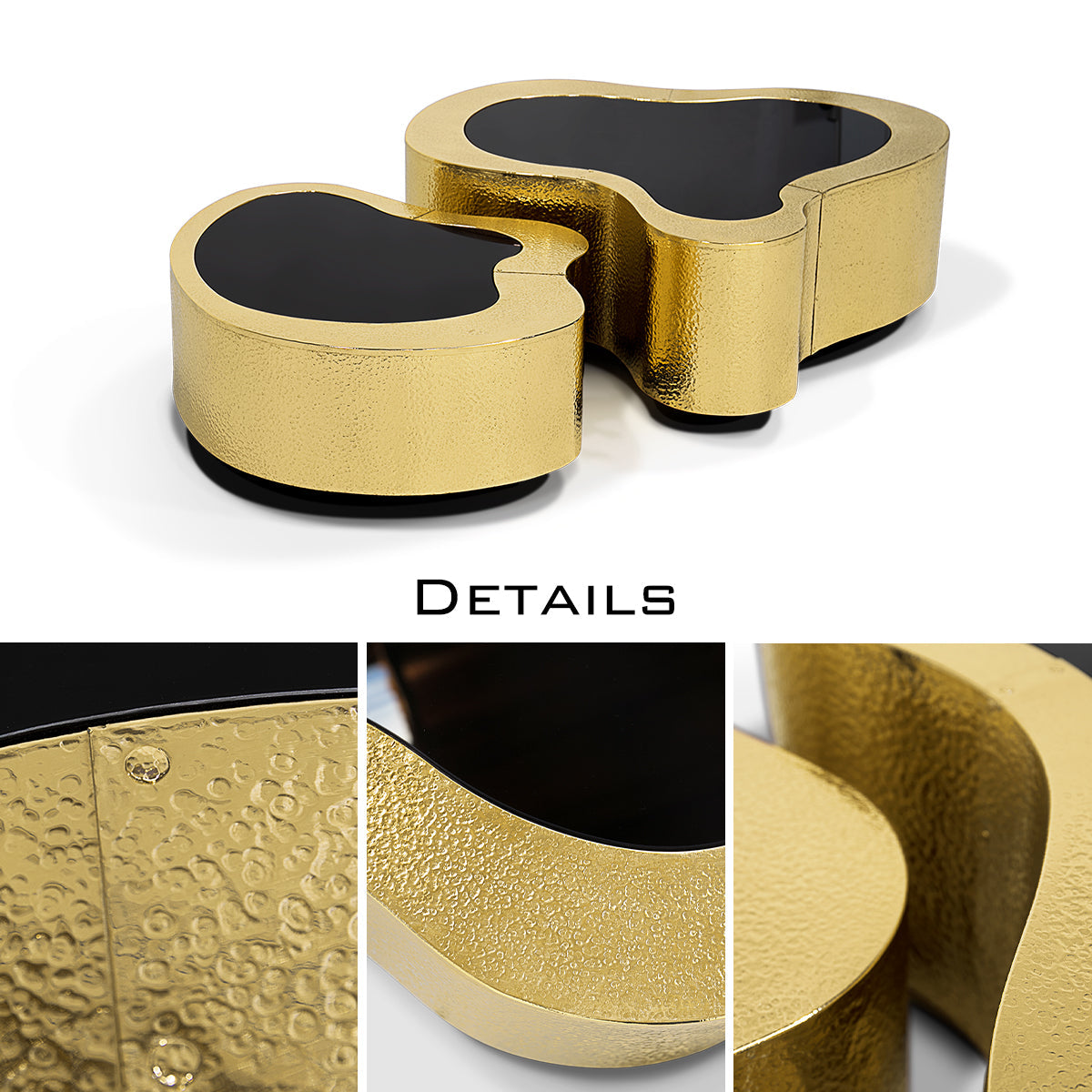 Luxury Hammered Brass Coffee Table with Wave Sculptural Design & Artisan Craftsmanship
