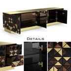 Luxury Walnut Media Console with Pixel-Inspired Design & Hidden Storage