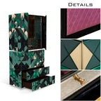 Luxury Walnut Curio Cabinet with Pixel-Inspired Design & Hidden Storage