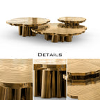 Luxury Patina Brass Coffee Table Set with Round Tiered Tops & Statement Design
