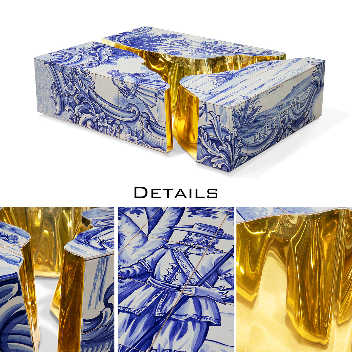 Luxury Coffee Table with Cracked Brass Sculptural Base & Smoked Glass Top