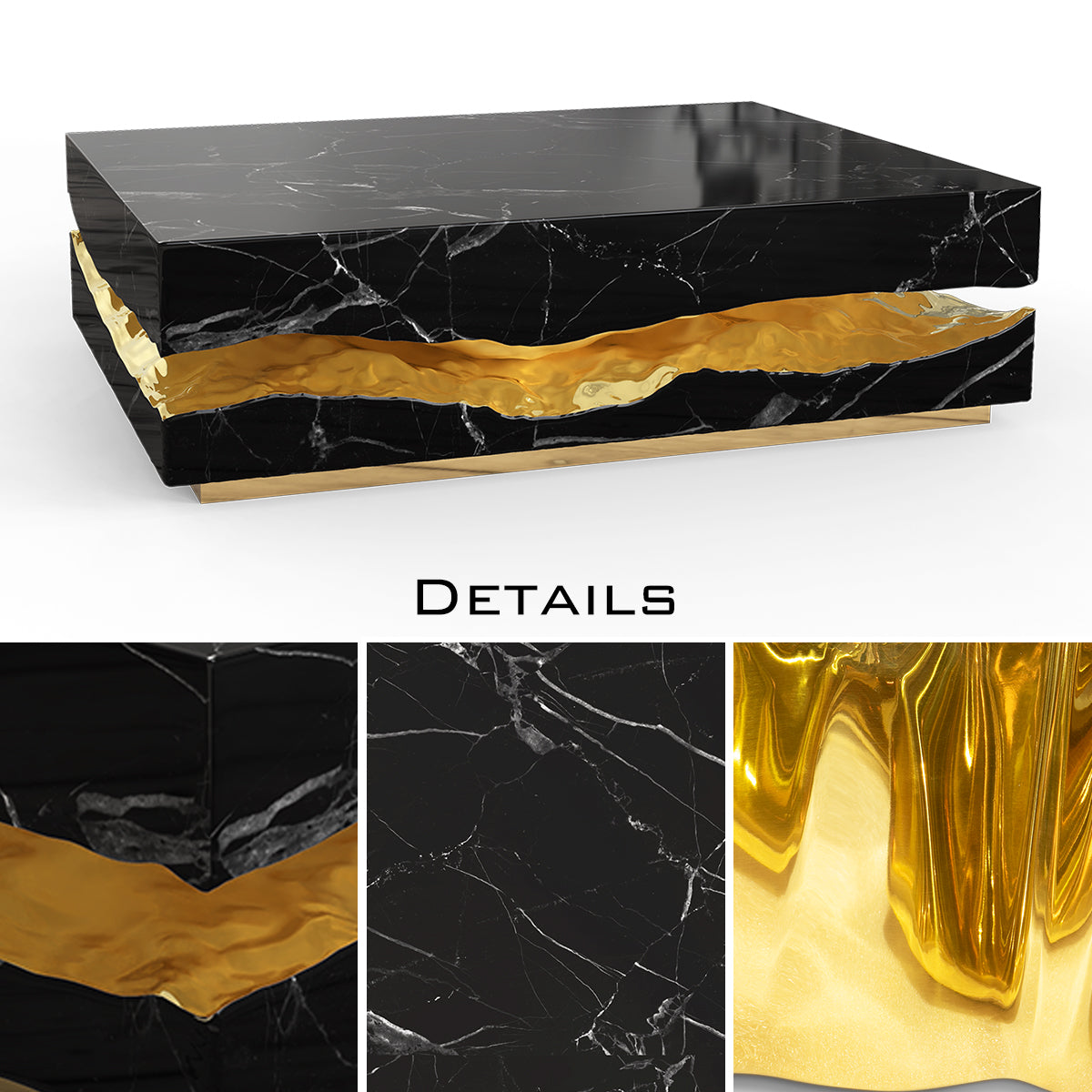 Luxury Carrara Marble Coffee Table with Sculptural Brass Frame & Organic Design
