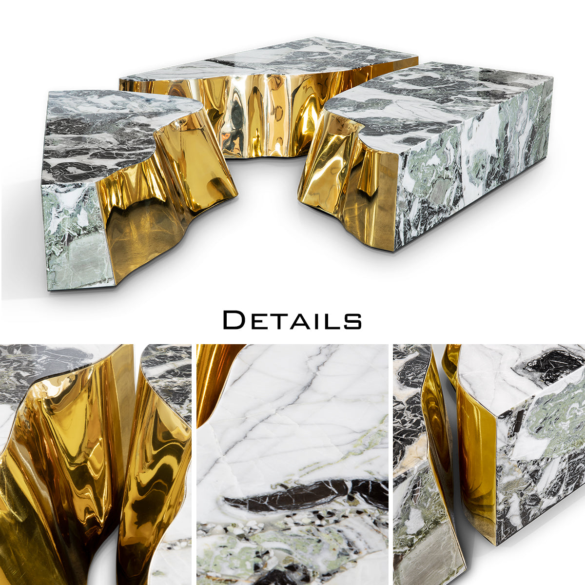 Luxury Coffee Table with Cracked Brass Sculptural Base & Smoked Glass Top