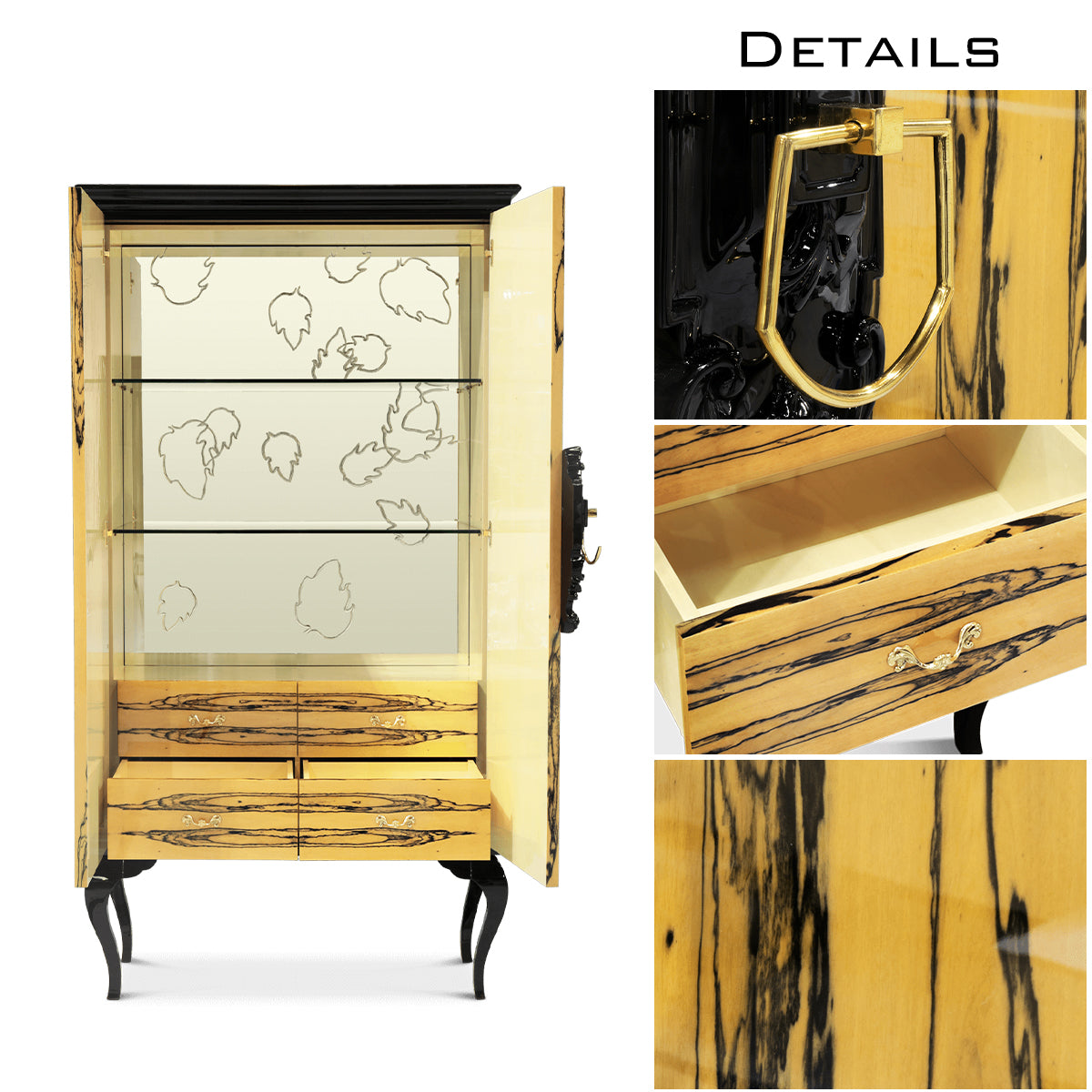 Luxury Sculptural Display Cabinet with Glass Shelves & Designer Storage