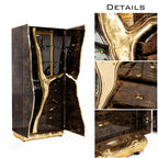 Luxury Walnut Display Cabinet with Sculptural Brass Accents & Hidden Storage
