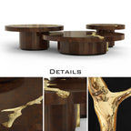 Luxury Gold Coffee Table with Round Glass Top & Sculptural Brass Base