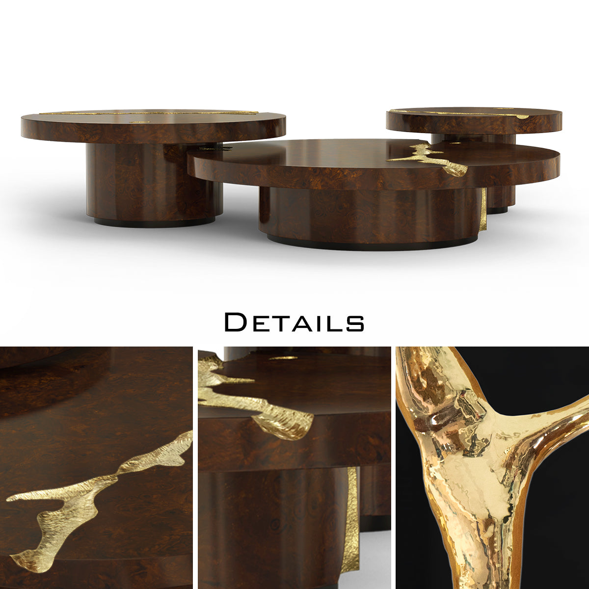 Luxury Gold Coffee Table with Round Glass Top & Sculptural Brass Base