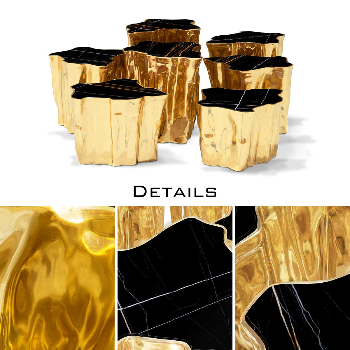 Luxury White Coffee Table with Sculptural Gold Base & Organic Modern Design