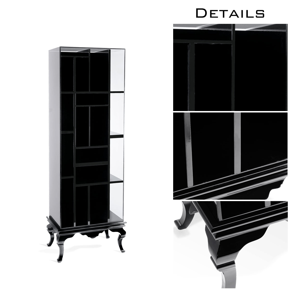 Luxury Tall Bookcase with Smoked Glass Shelves & Modern Display Storage