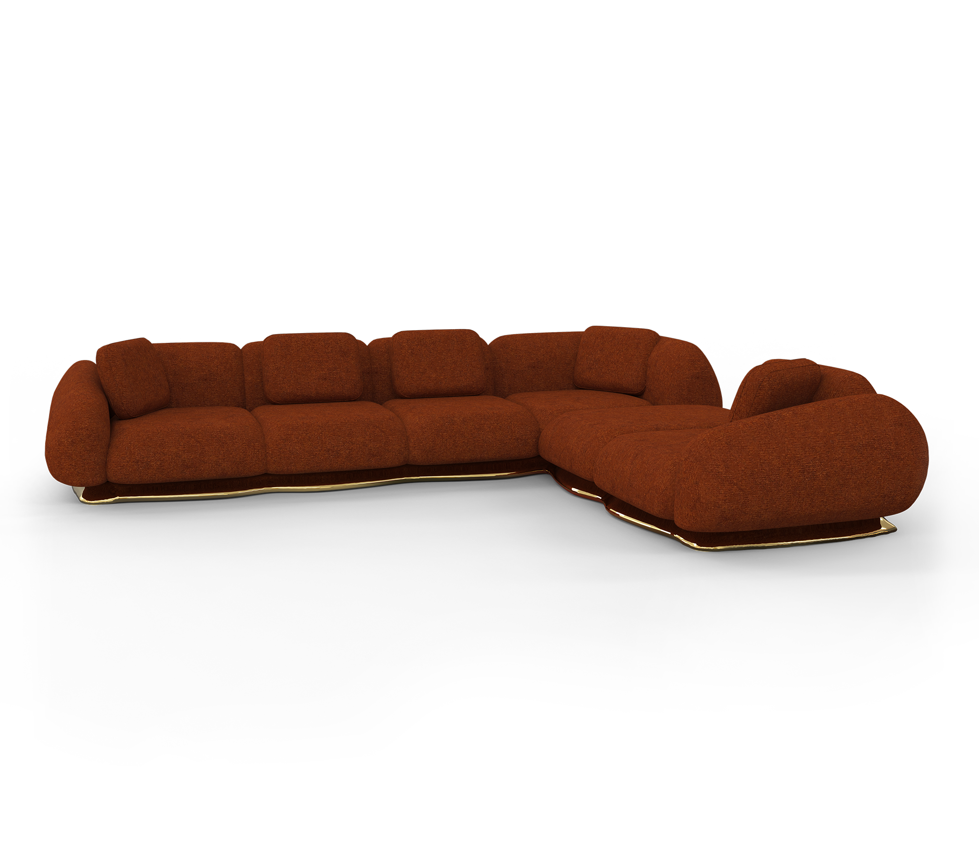 Luxury Modular Velvet Sofa with Polished Brass Base & Sculptural Masterpiece Design
