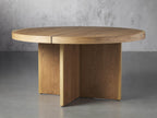 Mihaela Round Dining Table with Wood Oak and Spruce Wood Wine Barrel Inspired Finish