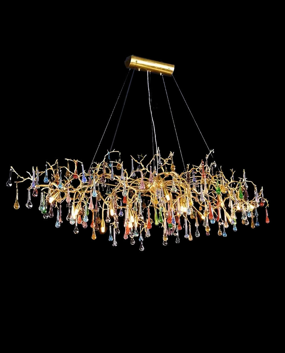 48-72 Inch Linear Chandelier for Dining Room Colored Glass Teardrop Chandelier