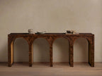 Hattie Wood Console Entryway Table with Natural Burl Veneers Arch Design Hallway Entrance Table