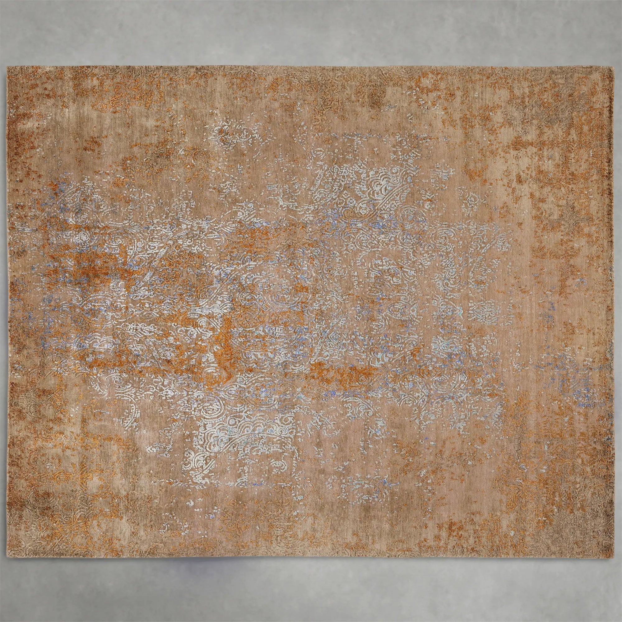 Zealand Hand-Knotted Rug Modern Color Palette and Floral Brocade Pattern Carpet