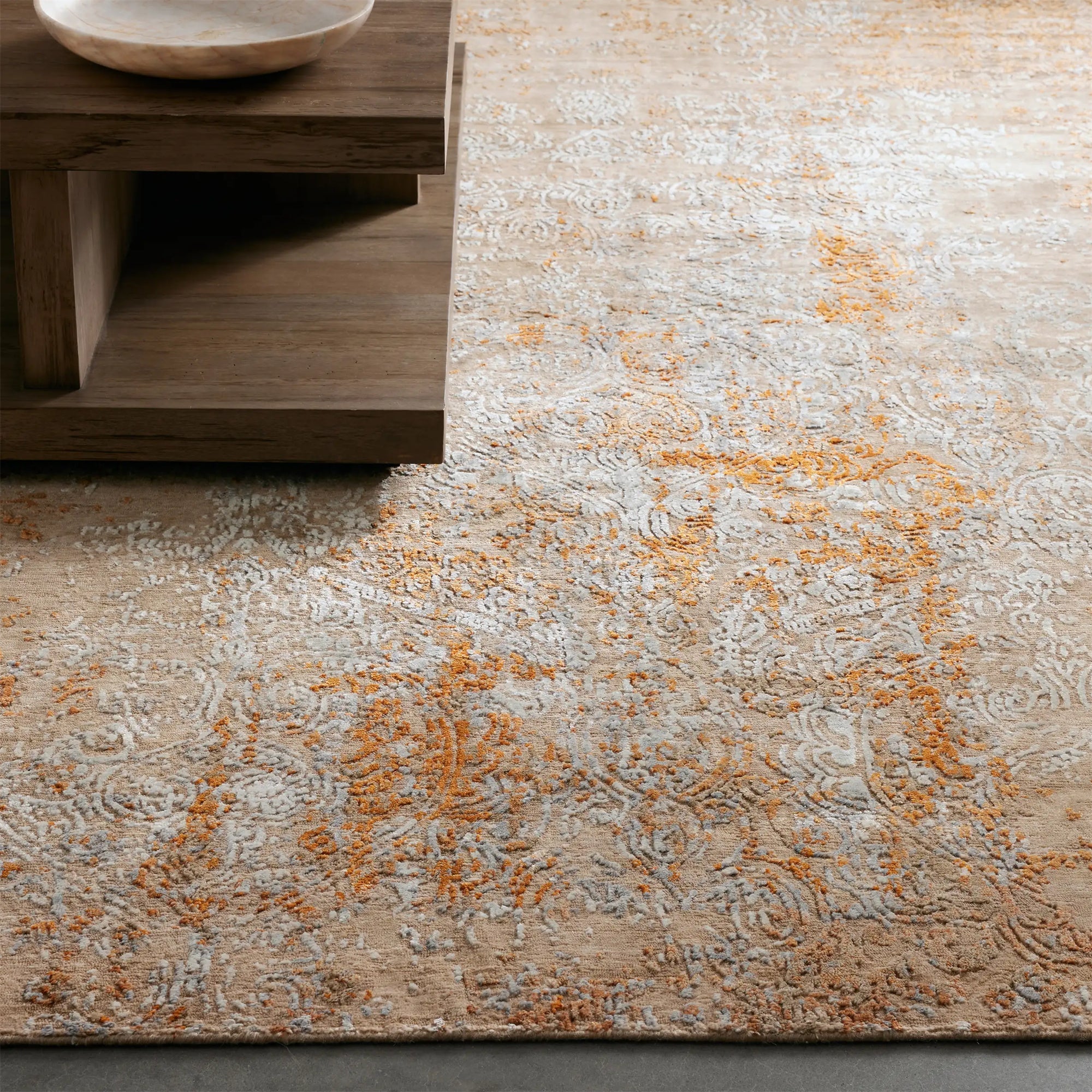 Zealand Hand-Knotted Rug Modern Color Palette and Floral Brocade Pattern Carpet