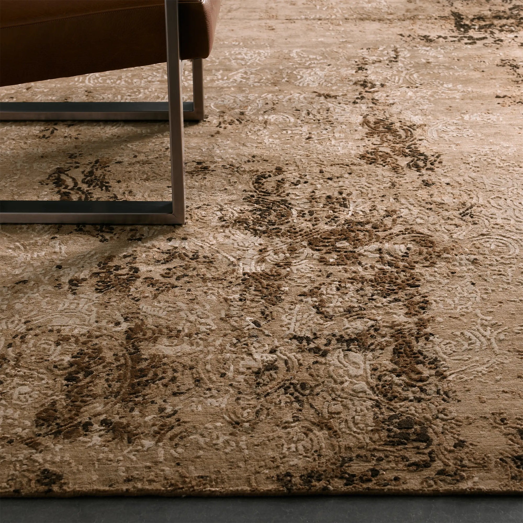 Zealand Hand-Knotted Rug Modern Color Palette and Floral Brocade Pattern Carpet