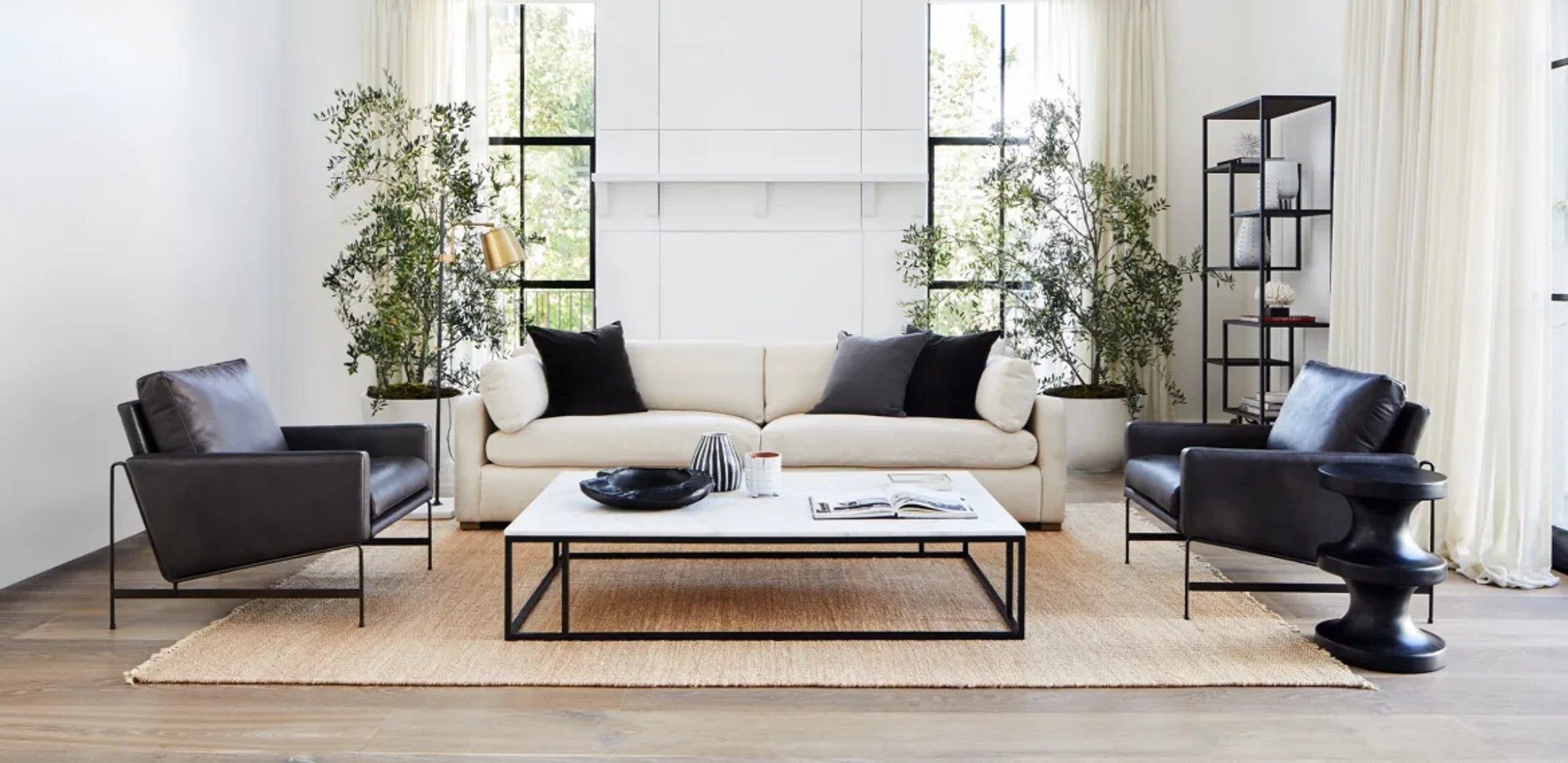 Nomad Rectangular Coffee Table with White Marble Top Steel Base Living Room Center Tea Table