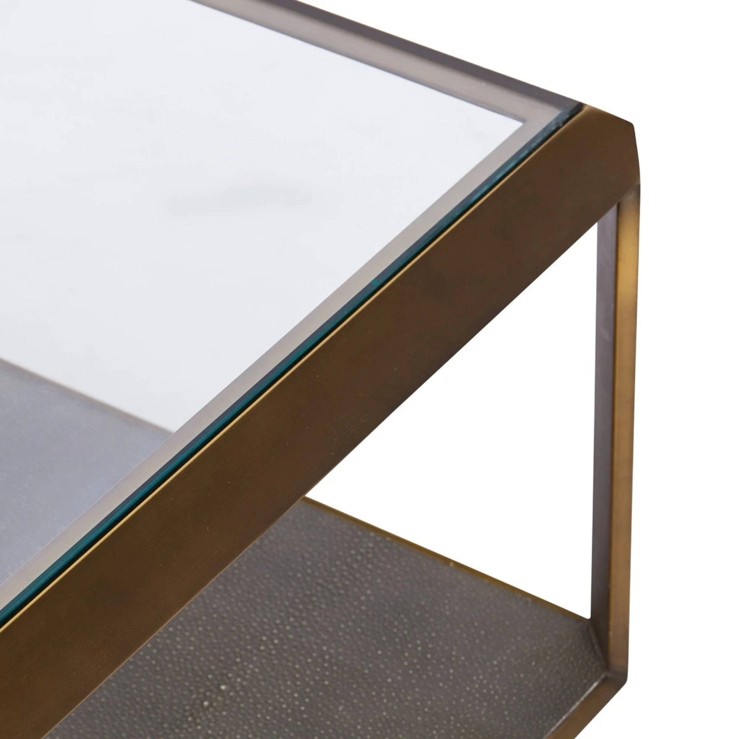 Table basse rectangulaire en verre Max avec fausse incrustation en galuchat