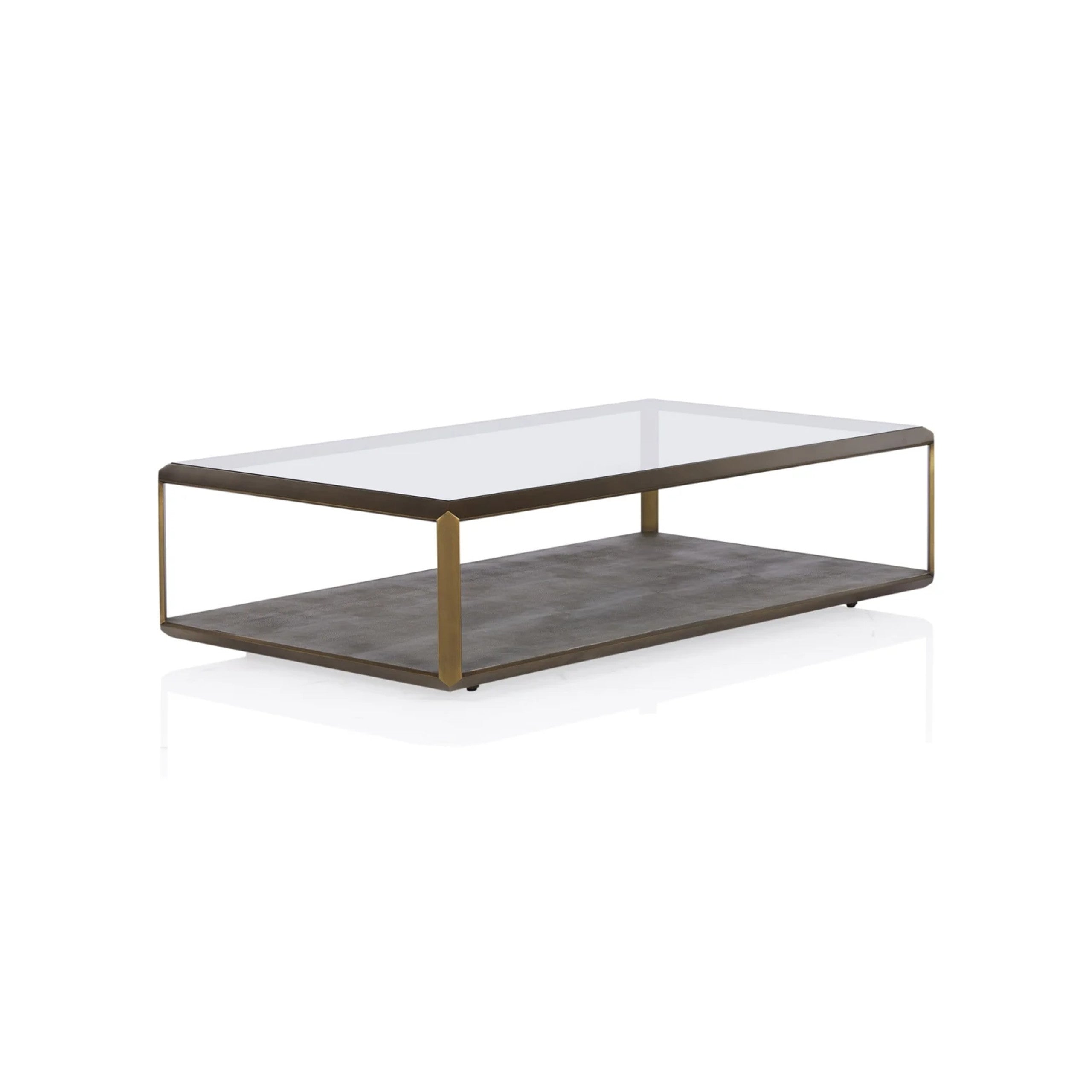 Table basse rectangulaire en verre Max avec fausse incrustation en galuchat