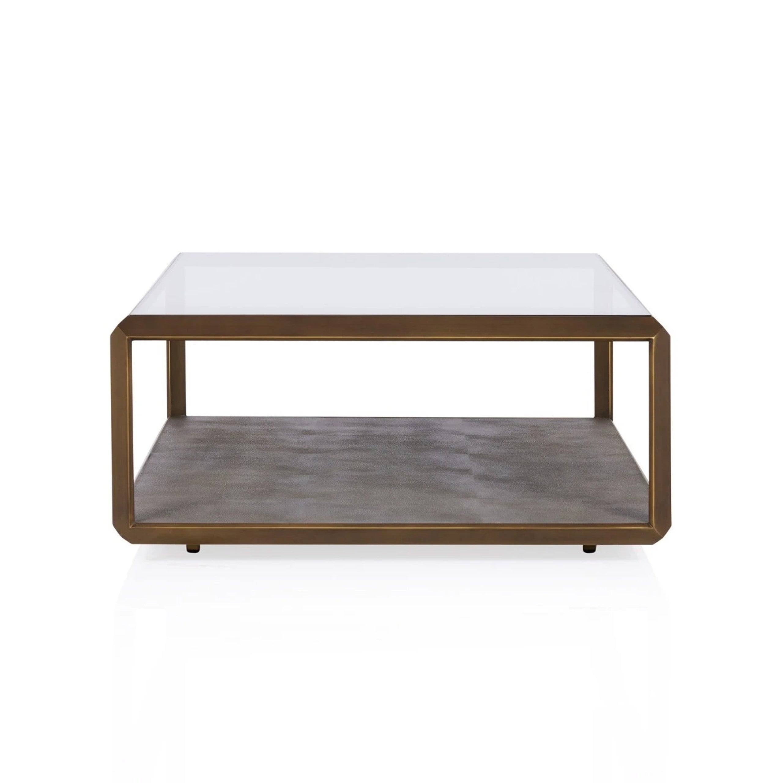 Table basse rectangulaire en verre Max avec fausse incrustation en galuchat