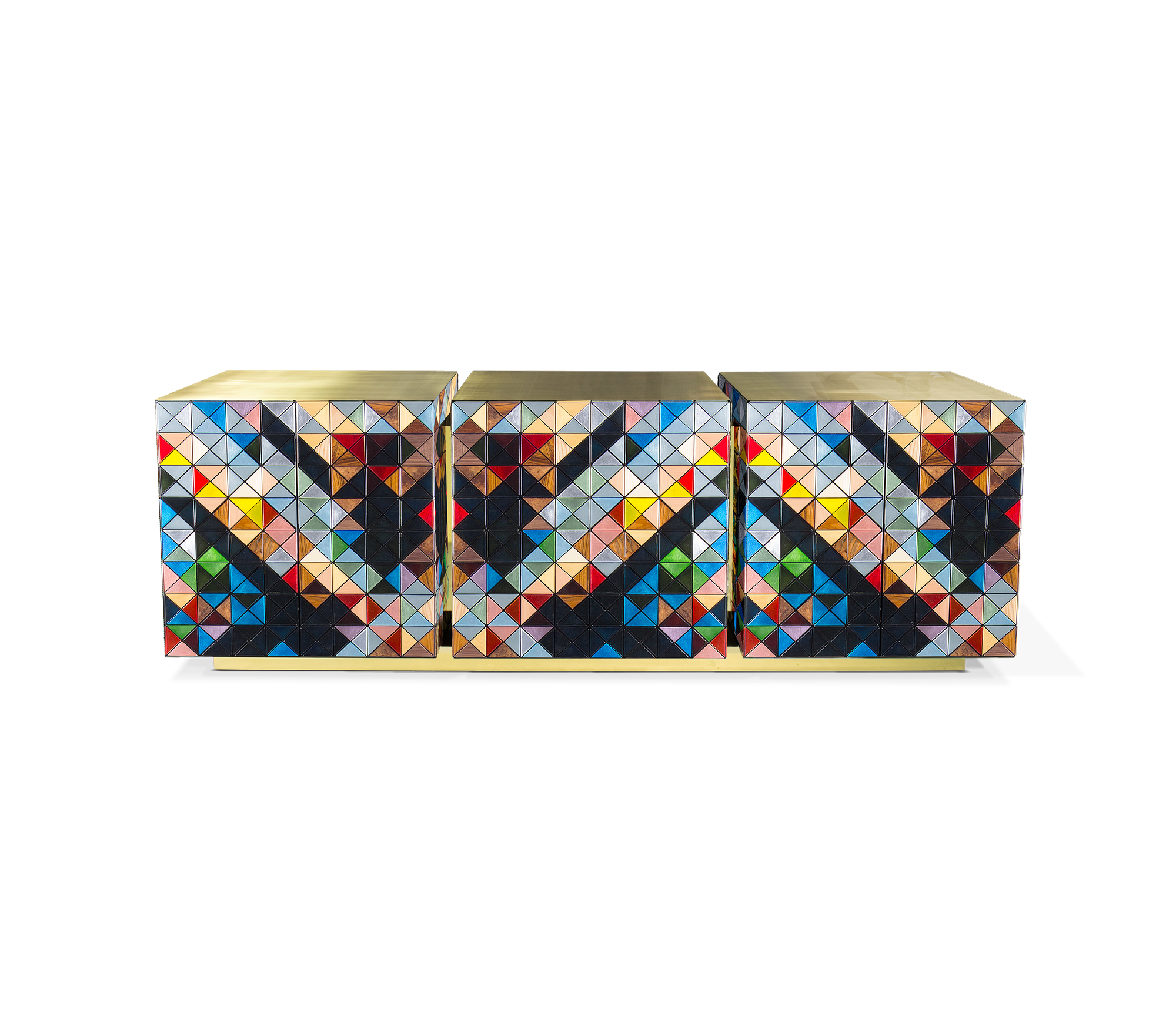 Luxury Anodized Metal Sideboard Cabinet with Pixel-Inspired Design & Hidden Storage