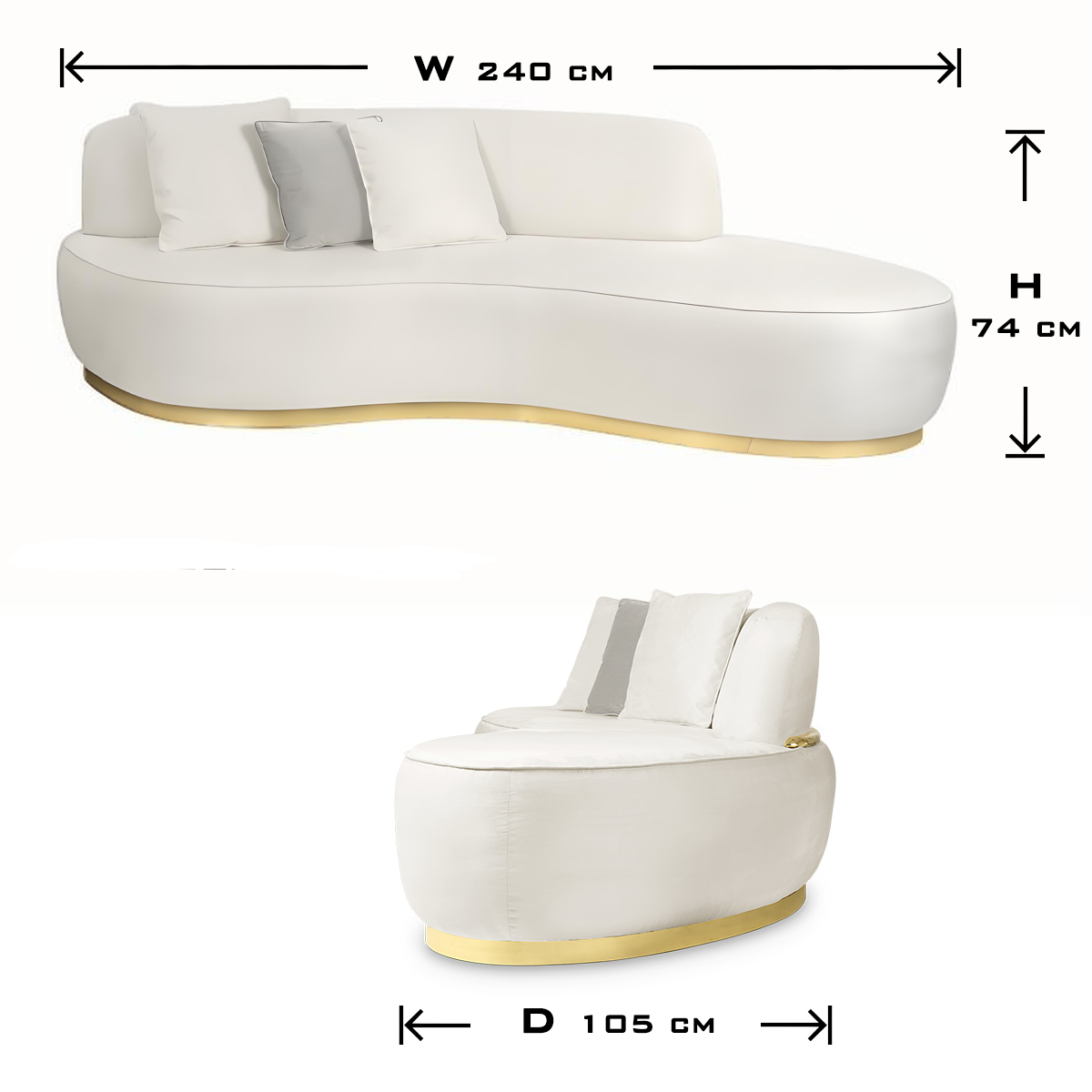 Luxury Swan Lake Inspired Sofa with Sculptural Brass Frame & Asymmetric Design